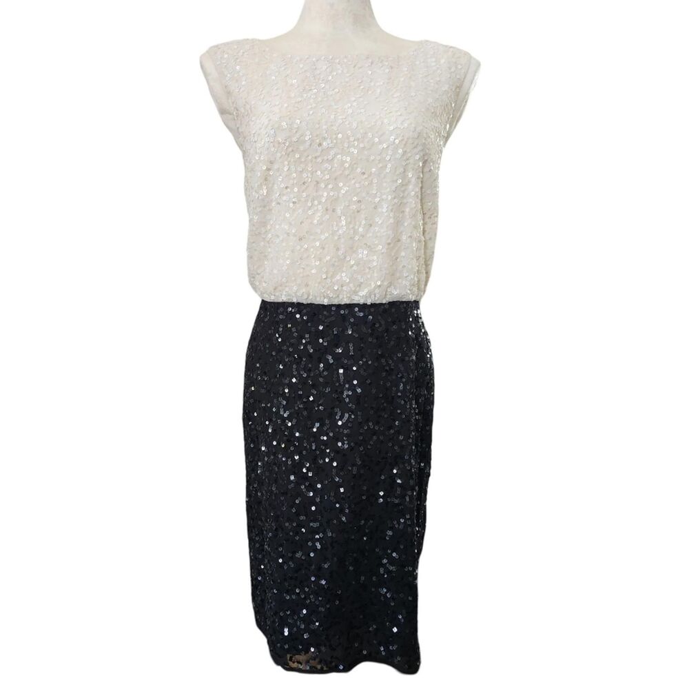 Ann Taylor Sequin Black & Cream Cocktail Dress Size 12 NWT - Picture 3 of 8